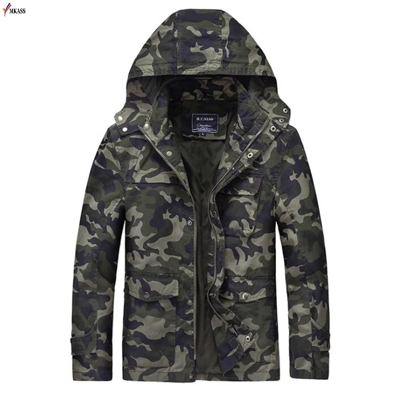 MKASS мужская повседневная куртка с капюшоном камуфляжная верхняя одежда высокое