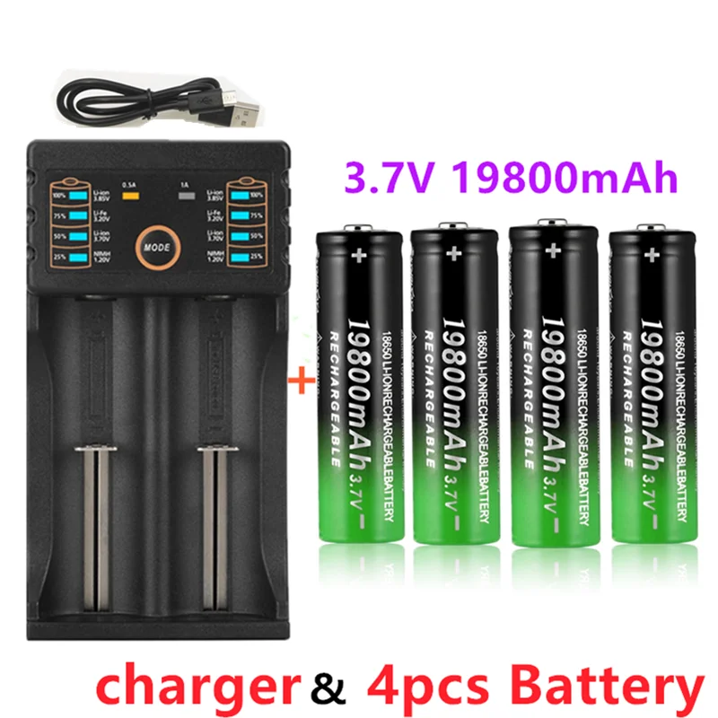 

Hot New 18650 battery 3.7V 19800mAh rechargeable liion battery with charger for Led flashlight batery litio battery+1pcs Charger