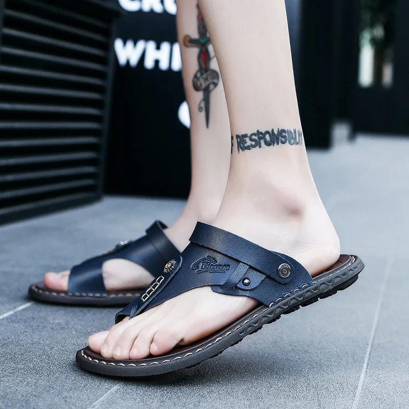 2021 Summer Shoes Men Beach Slippers Flat Casual Fashion Brand Flip Flops Black Blue KA3515 | Обувь