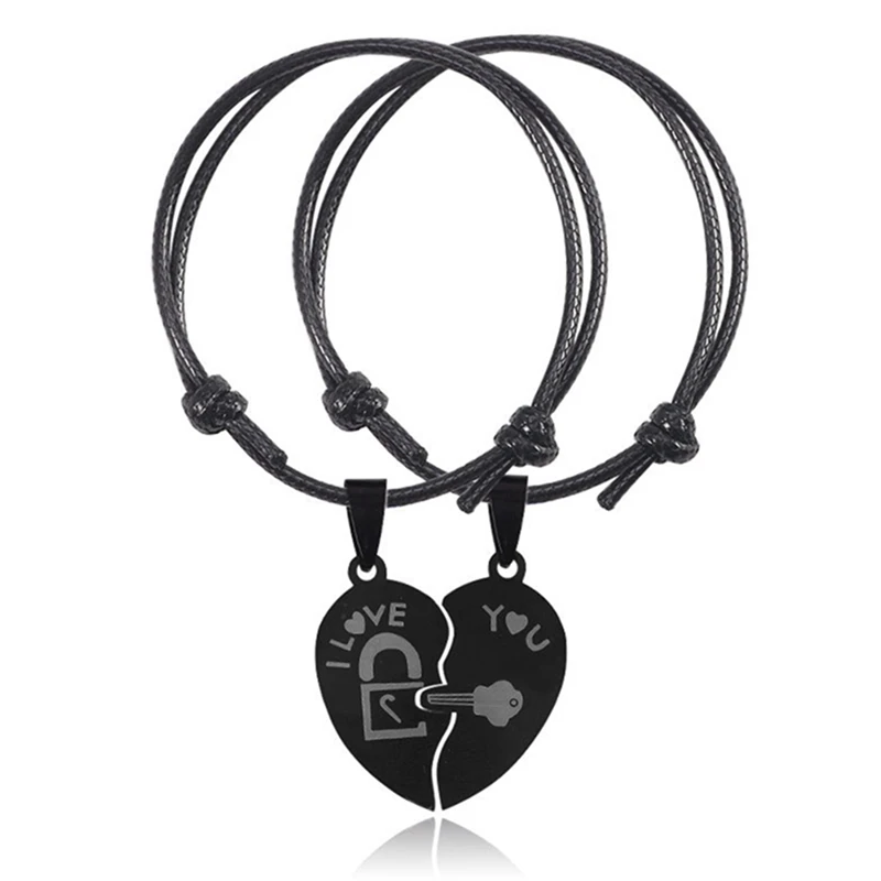 Новые Парные браслеты черный браслет из нержавеющей стали с замком в виде сердца