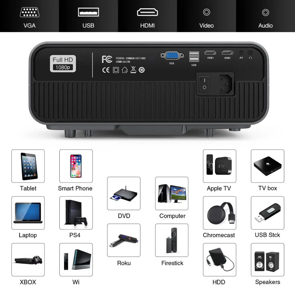Домашний проектор 7200 люменов беспроводной Airplay Beamer Видео Led 900DAB Бесплатная