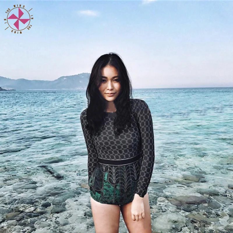 

In The Wind Women Rashguard Sexy Backless One piece Swimsuit Surfing Swimwear Push up Padded Long Sleeves Swimsuit