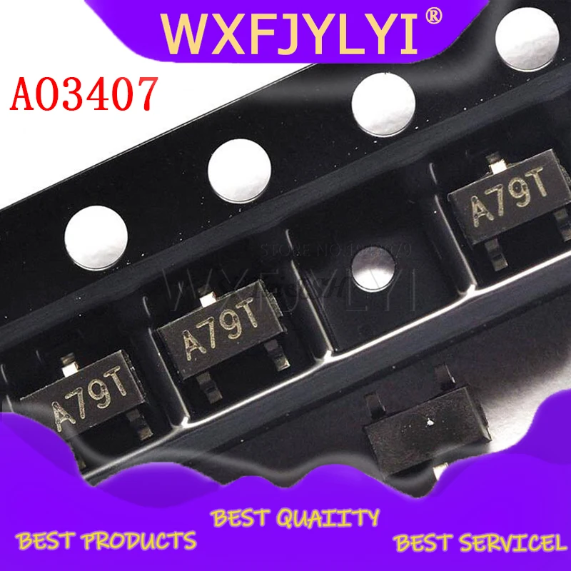 МОП-транзистор A79T MOSFT P-Ch -30V -3.6A 64mOhm, 50 шт., AO3407, 3407, SOT23-3