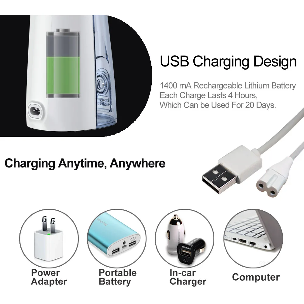 Портативный ирригатор для полости рта Зубная струя воды Flosser чистки зубов