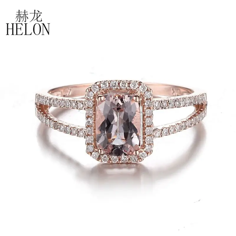 

HELON Solid 10K Rose Gold Flawless Cushion 0.87ct Natural Morganite Diamonds Engagement Ring Women Vintage Fine Jewelry Gift