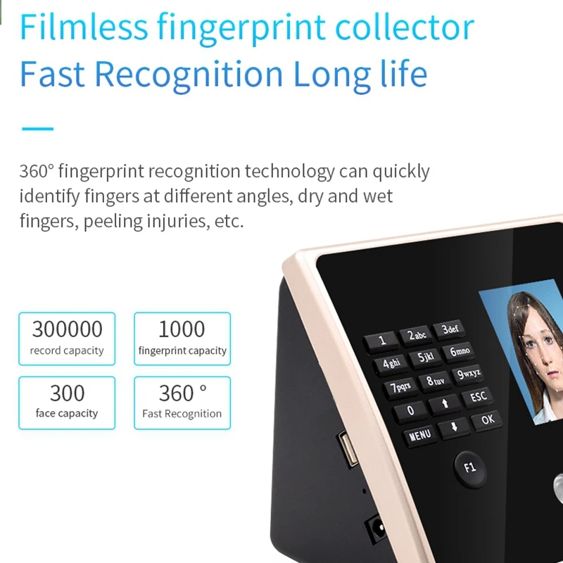 

FA02 Biometric Fingerprint and Facial Recognition Time Clock Time Attendance Machine Free Software Included