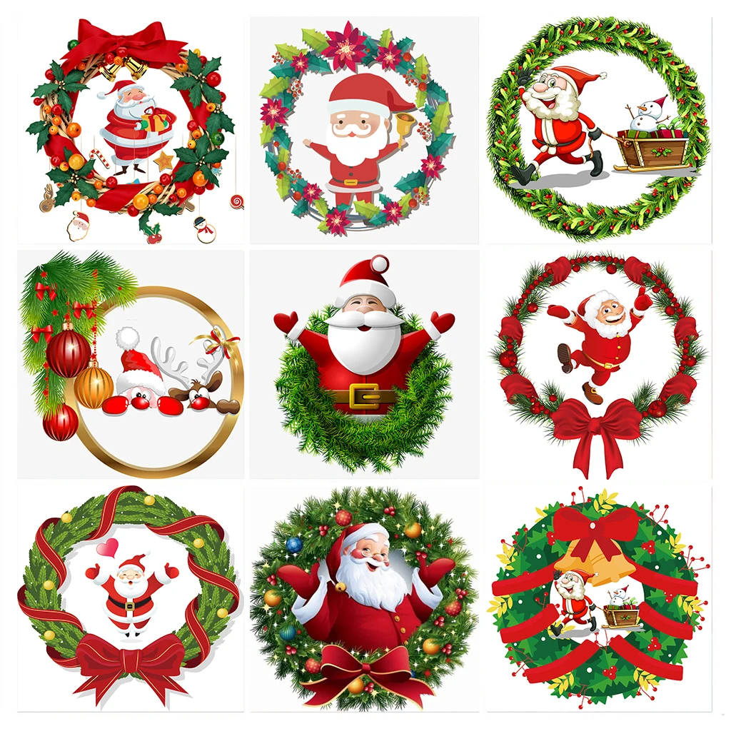 

DIY 5d Diamond Painting Santa Claus Round Diamond Embroidery Promotion Christmas Wreath Mosaic Home Decoration Kit Gift