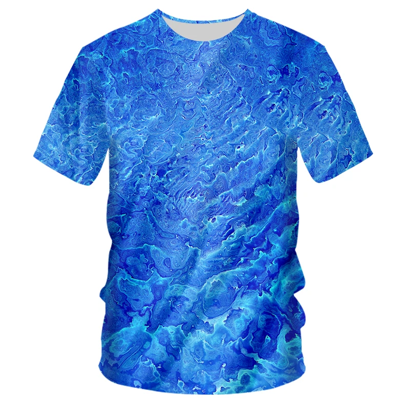 Бренд UJWI лето 2020 синяя текстура Морской стиль повседневный мужские футболки с 3D