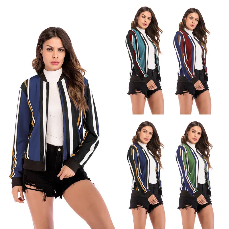 

Large Sizes Women Striped Fashion Jacket Coat 2XL Print Outwears Leisure Jacket Short Women Clothes Free Shipping