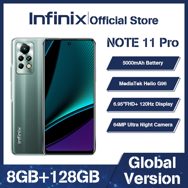 Infinix Note 11 Pro 8GB 128GB 6.95'' Display Smartphone Helio G96 120Hz Refresh Rate 64MP Camera 5000 Battery 33W Super Charge