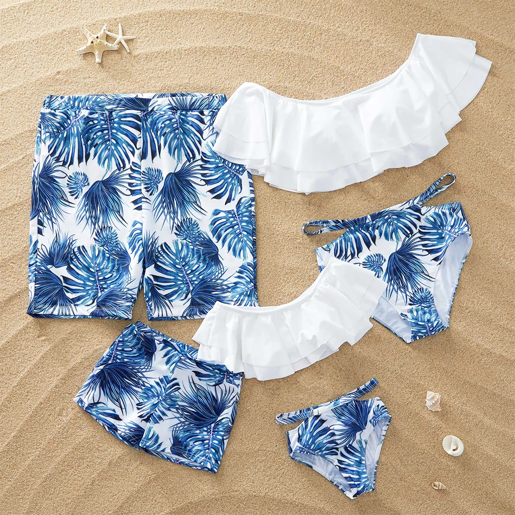 PatPat New Arrival Summer Breezy Palm Leaf Family Matching Swimsuit Swimwear for Mother and Daughter Kids Family Look Swimming