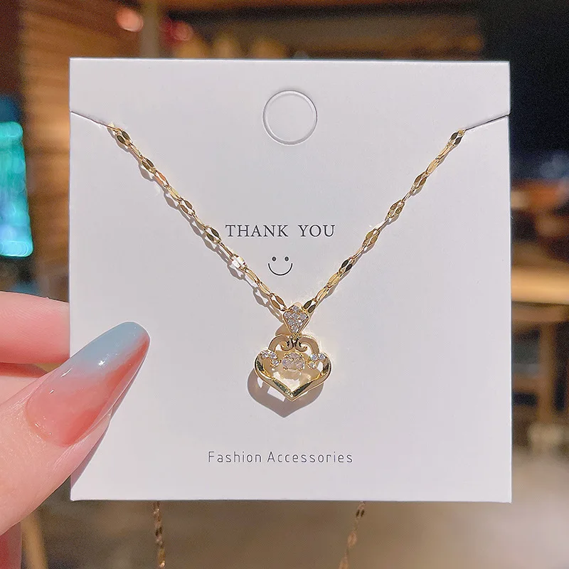 

Fashion Geometric Pendant Necklace For Women Stainless Steel Gold Color Rhinestone Chain Choker Necklace Girls Jewelry Gifts