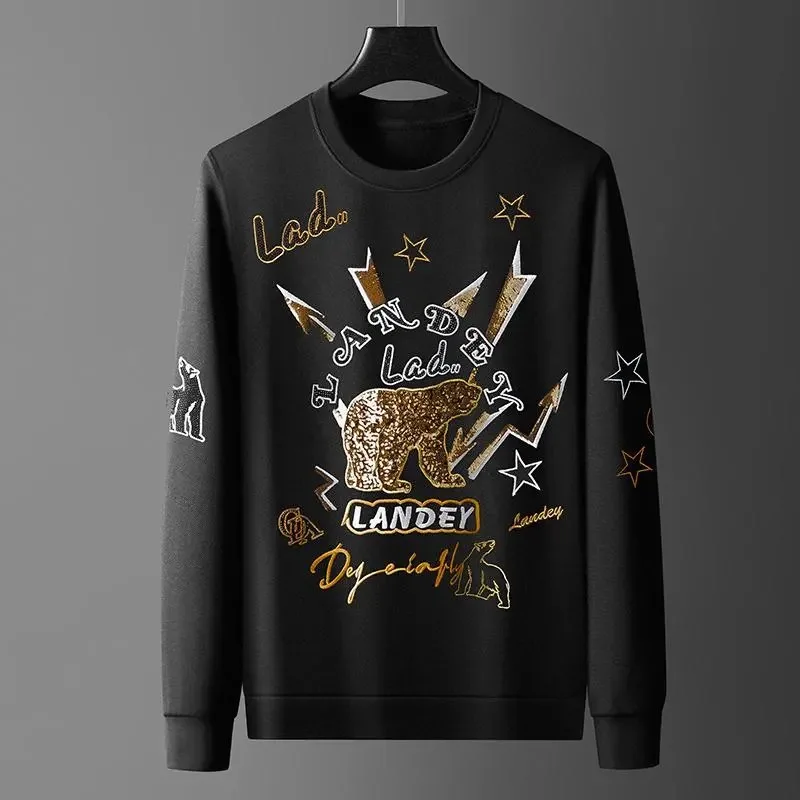 

Мужской свитер с блестками и вышивкой, Повседневный пуловер с круглым вырезом, осень 2021