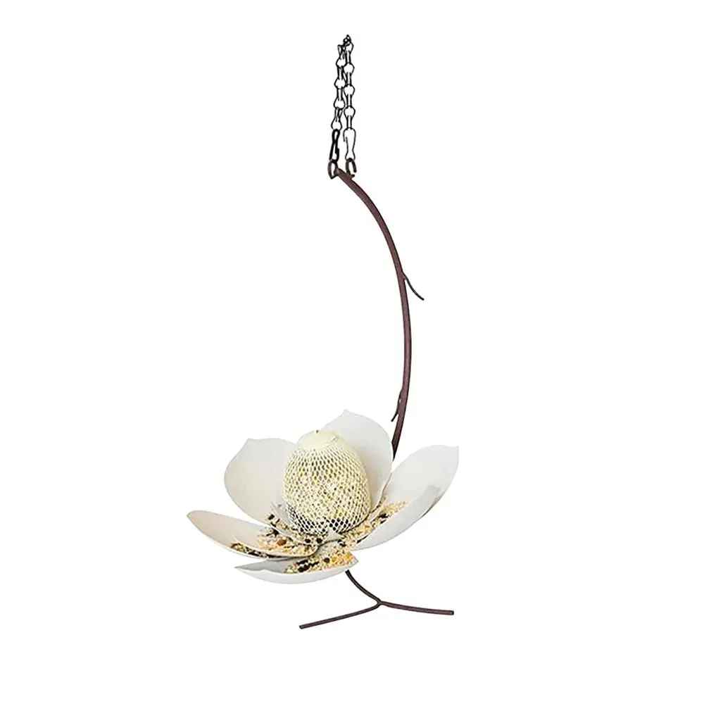 

Flower Design Bird Feeder Outdoor Metal Garden Art Flower Hummingbird Feeders Hanging Feeder White Lotus Decoration