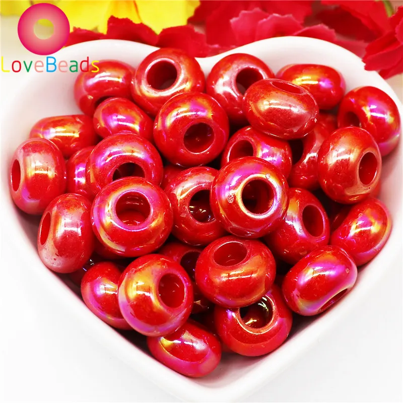

10Pcs Red Color Wholesale Lot Bulk Large Hole Round Rondelle European Spacer Beads Women DIY Crafts Bracelet Snake Chain Jewelry