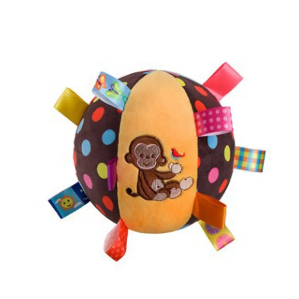 

2021 New Super Soft Infant Hand Catch Ball Plush Bell Soothing Ball Label Cloth Ball Toy Infant Bedroom Hanging Bell Ball
