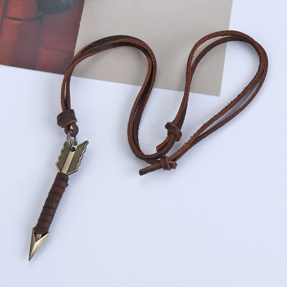 Man Necklace Handmade Vintage Leather Arrow Pendant Rope Chain Necklaces Men&ampWomen Punk Jewlery Accessories Wholesale | Украшения и