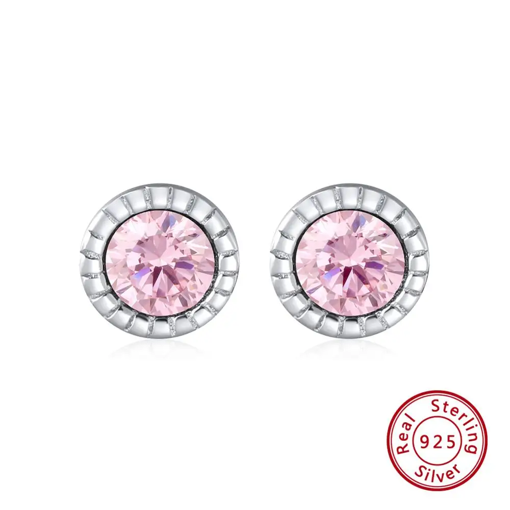 Pink Zircon Effie queen, настоящее 925 пробы, серебряные серьги-гвоздики, 4 цвета, циркон, 5 мм, круглые женские серьги, красочные, модные ювелирные изделия BE119 - Цвет камня: Pink Zircon