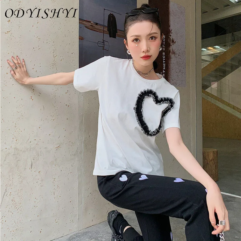 

Women White Lace Spliced Slim New Brand Cotton T-Shirt Female Summer Casual High Quality Top Ladies Designed O-Neck Tops ML315