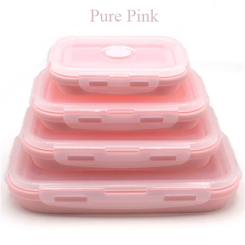 Pink 4pcs 4 шт. силиконовые Коробки для обедов Портативный чаша красочный складной Еда обеденный контейнер 350/500/800/1200 мл экологически чистые - Цвет: Pink 4pcs