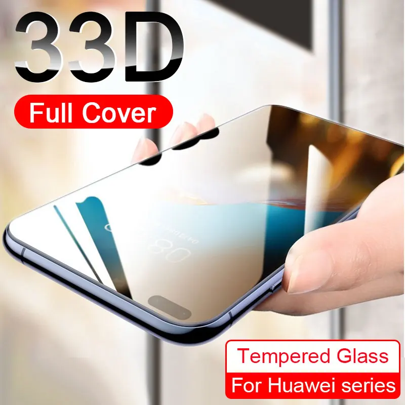 33D полное покрытие закаленное стекло для Huawei P40 P30 P20 Lite Pro Защита экрана Honor 9 10 20 V10