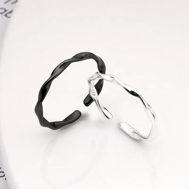 

New Arrival Lady Silver 925 Finger Rings Jewelry For Women Vintage Twist Black Rings Adjustable Accessories Female Princess Gift