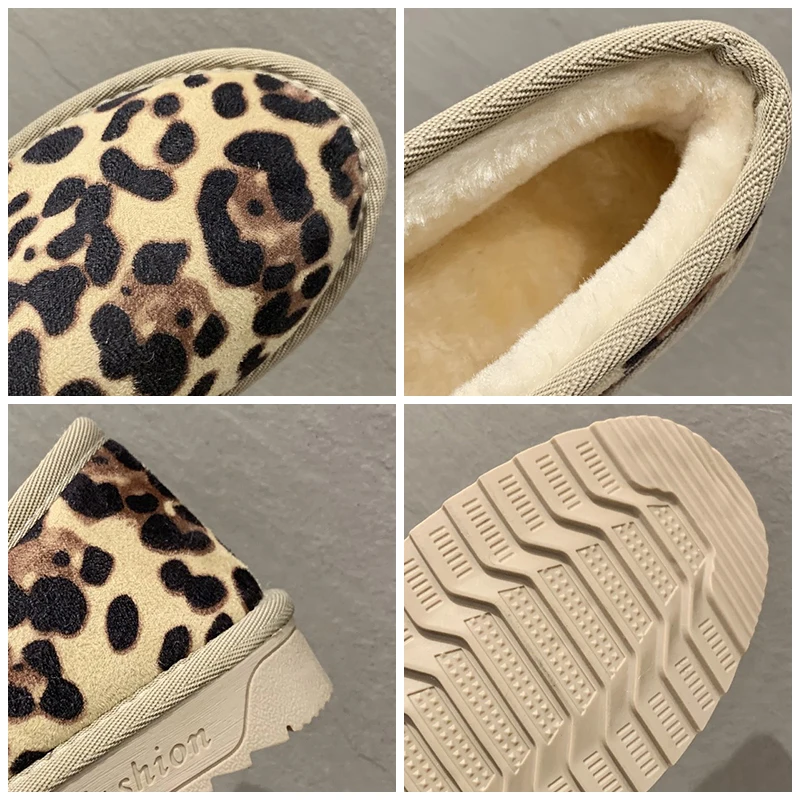 

Women Leopard Print Snow Boots Ladies Flock Warm Boots Winter Warm Flats High-quality Ankle Boots Large Size Woman Shoes