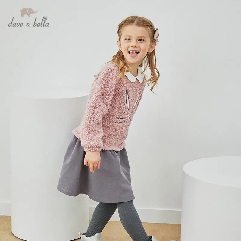 

DKS14526 dave bella autumn girl's fashion cartoon patchwork draped zipper dress children sweet dress kids infant lolita clothes