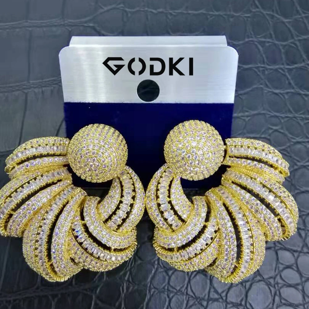 GODKI, роскошные африканские серьги-гвоздики для женщин, свадебные индийские ювелирные изделия для невесты, серьги с кубическим цирконием