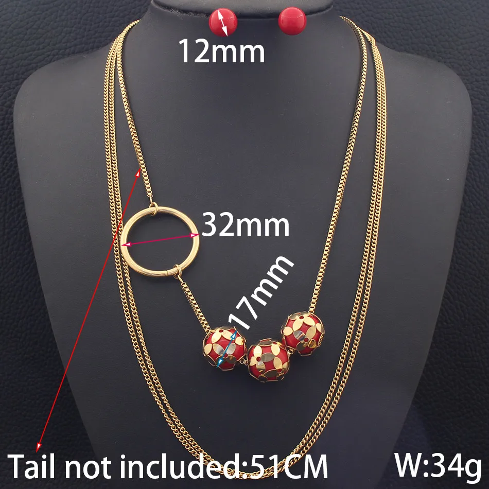 Цепочки для свитера ожерелье золотого цвета подвеска с шариком и серьги-гвоздики