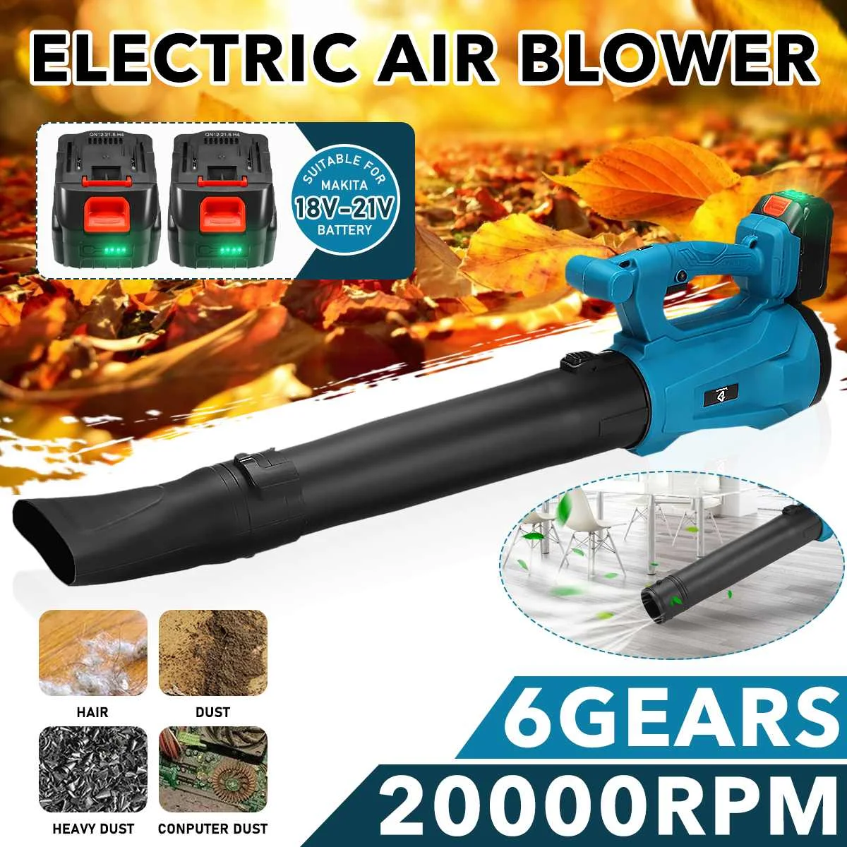 

2000W 20000RPM Cordless Electric Air Blower Handheld Leaf Blower Dust Collector Sweeper Garden Tools for Makita Li-ion Battery