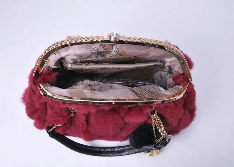 2020 New Real Fur Rabbit Skin Brand Casual Shoulder Bag for Women Handbag Ladies Fashion Messenger Diamond | Багаж и сумки