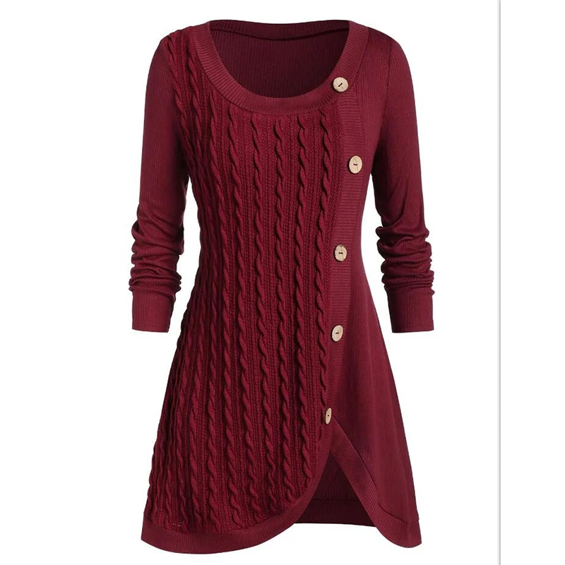 Winter Sweater Women Long Sleeve Pullover Harajuku O-neck Knitted Button Womens Sweaters SJ5291R | Женская одежда