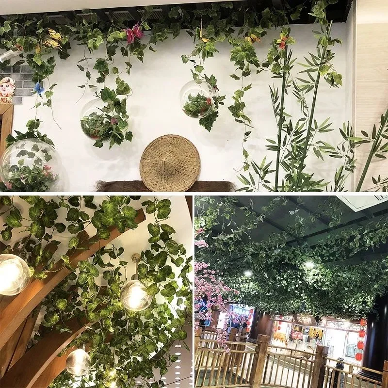

5Pcs Green vivid Artificial Hanging Ivy Leaf Garland Plants Vine grape Leaves Home Bathroom Decoration Garden Party Decor flower