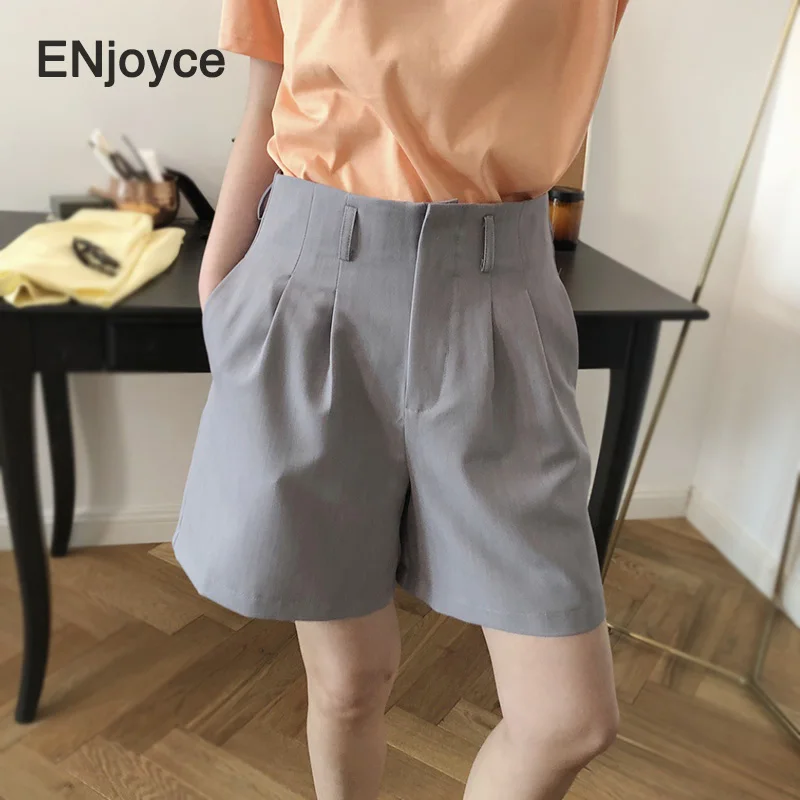 Trendy Grey Suit Shorts Women Loose Elegant All-match High-quality Short Pants Ladies Workwear Korean Casual Wide Leg Trousers | Женская