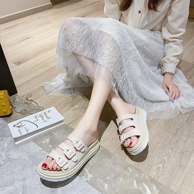 

Platform Slippers Sandals Women Buckle Thick Sole Slippers Summer Casual Open Toe Sandals Women Beach Slides Chaussure Femme