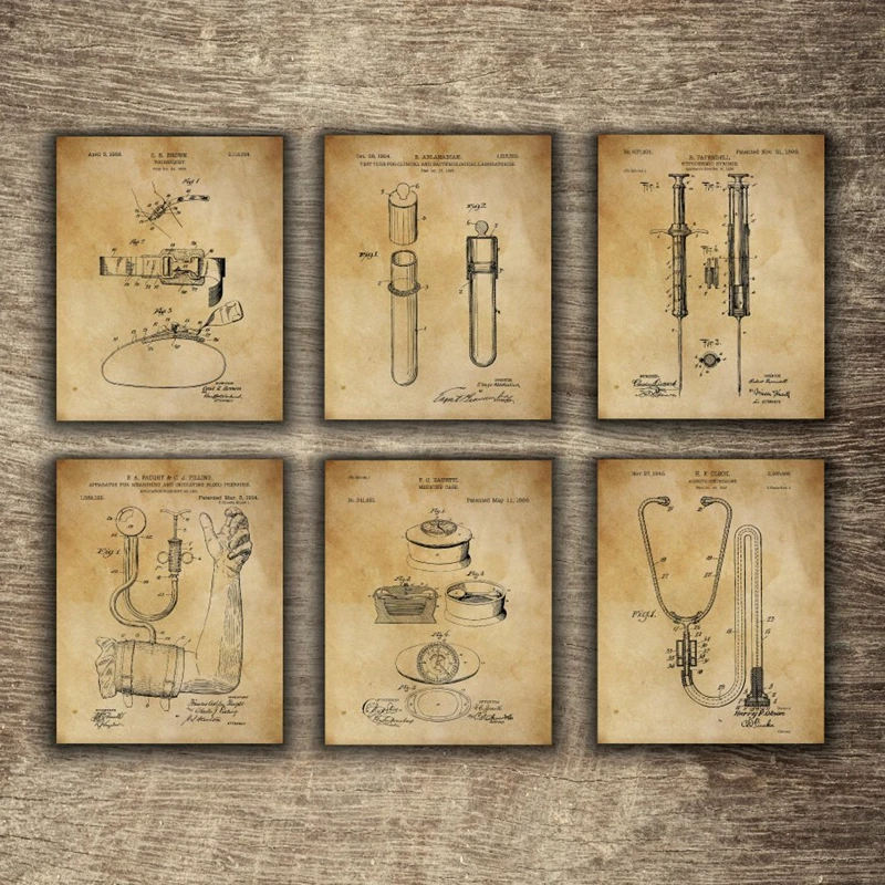 

Vintage Medical Equipment Patent Blueprint Posters And Prints Medicine Doctor Gift Clinic Decor Wall Art Canvas Painting