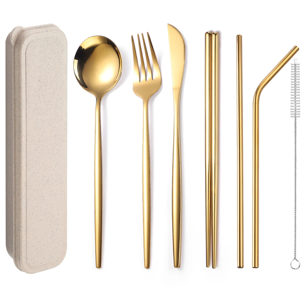 

7PCS Portable Travel Camping Tableware Cutlery Set Knife Fork Spoon Chopsticks Dinnerware Stainless Steel Flatware Utensils Set