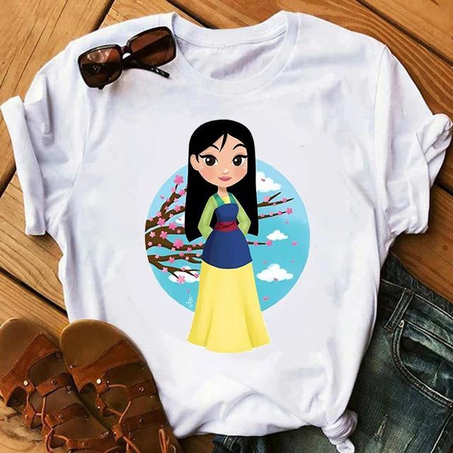 Летние новые модные футболки с мультяшным принтом mulan коротким рукавом женские