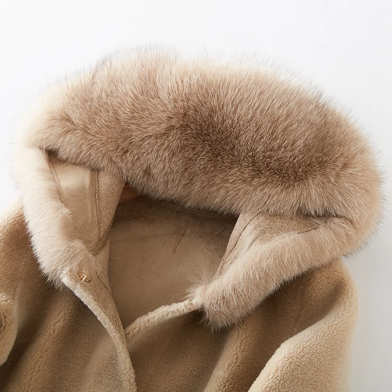 Женское шерстяное пальто с натуральным лисьим мехом KJ657 | Женская одежда