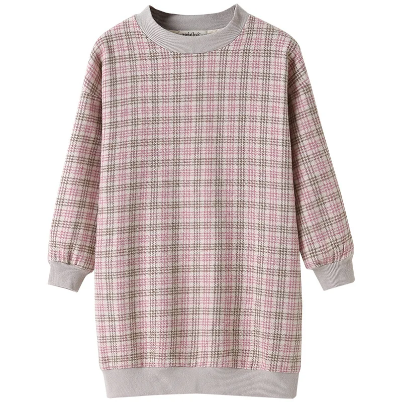 

Girls' Sweater Long Cotton 2021 Autumn and Winter New Children's Sweater round Neck Plaid Bottoming Shirt Long Sleeve