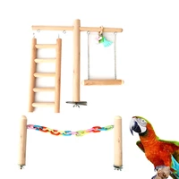 parrot playground bird wooden standing ladder swing cage toys self assembly pendants random color