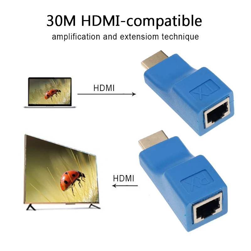 

Compatible Extender 1080P RJ45 Ports LAN Network HD Extension 30m Over CAT5e/6 UTP LAN Ethernet Cable For HDTV Monitor New