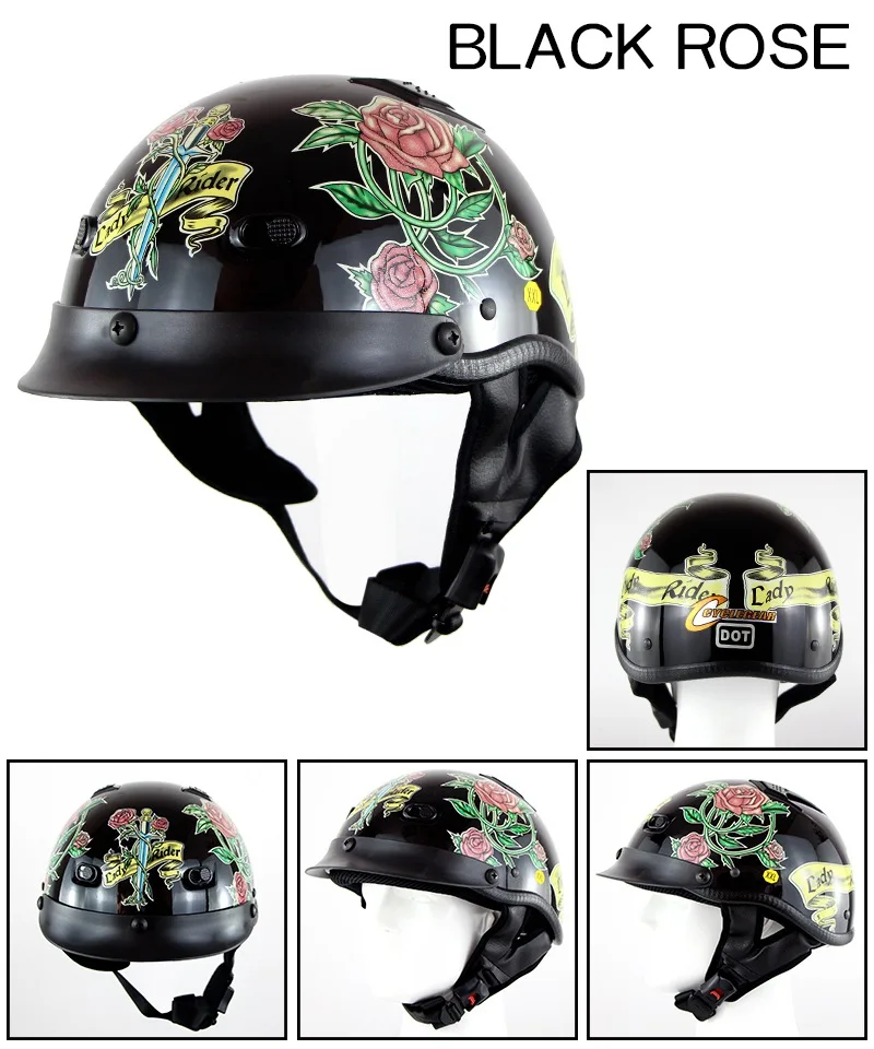 Мото rcycle шлем электрический автомобиль capacete casco мото мопед шлем призрак голова Половина велосипед мото крест шлем хищника - Цвет: BLACK ROSE