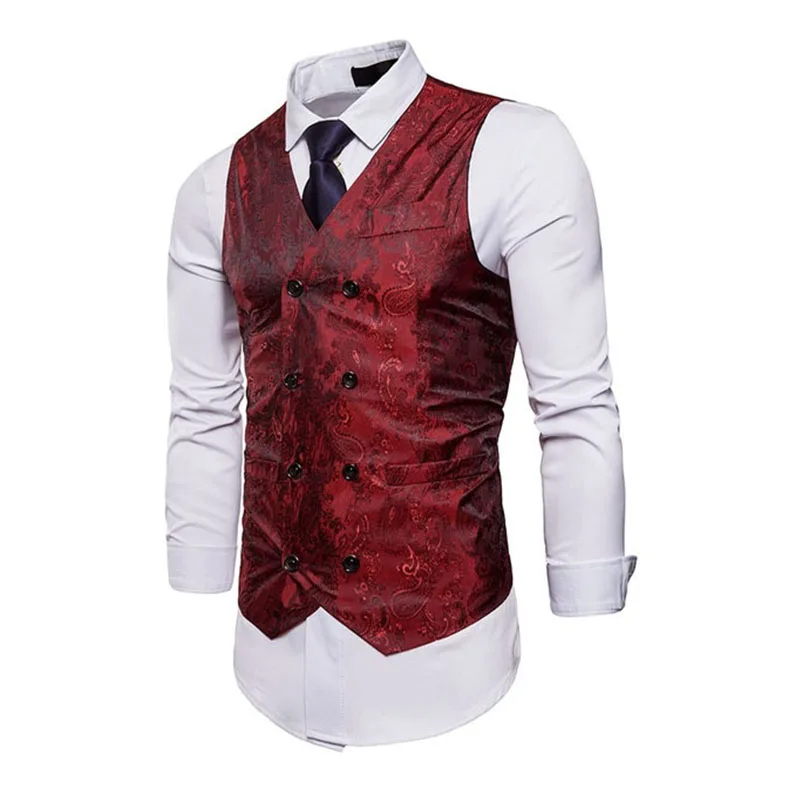 Hemiks Мужской приталенный пиджак без рукавов с v-образным вырезом 3D Пейсли блузки