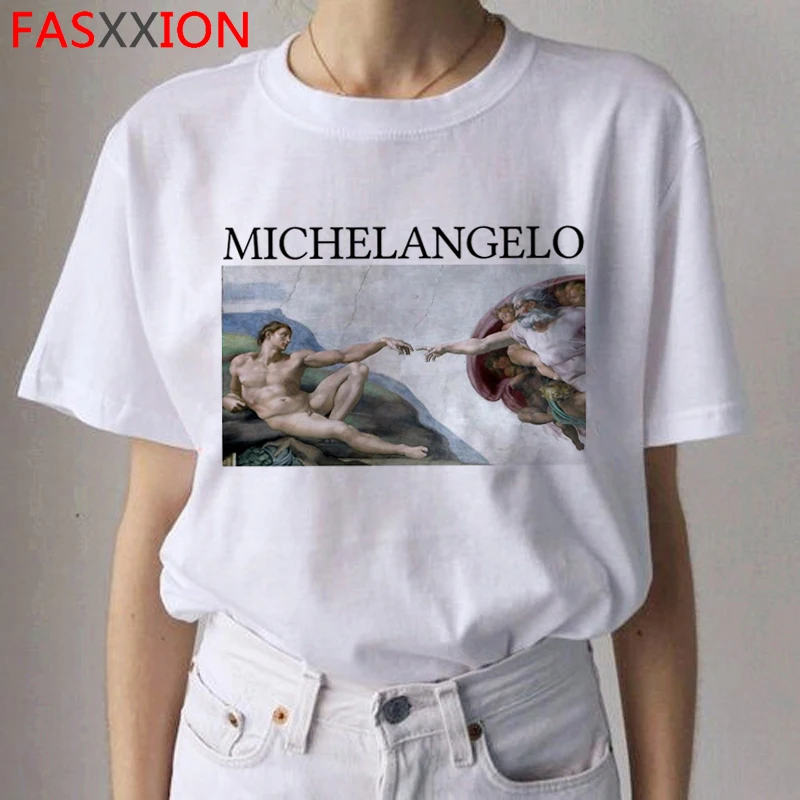 Michelangelo, Девид, астетический Харадзюку, женские футболки, Ullzang, забавная мультяшная футболка, гранж, графическая футболка, модные женские футболки