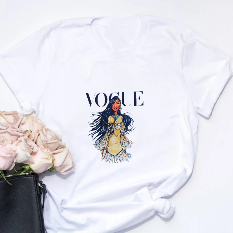

Womens Casual Summer Top Short Sleeve Beauty Princess Graphic Print T Shirt Casual O-neck Plus Size Fashion Dames Basic BlusasCN