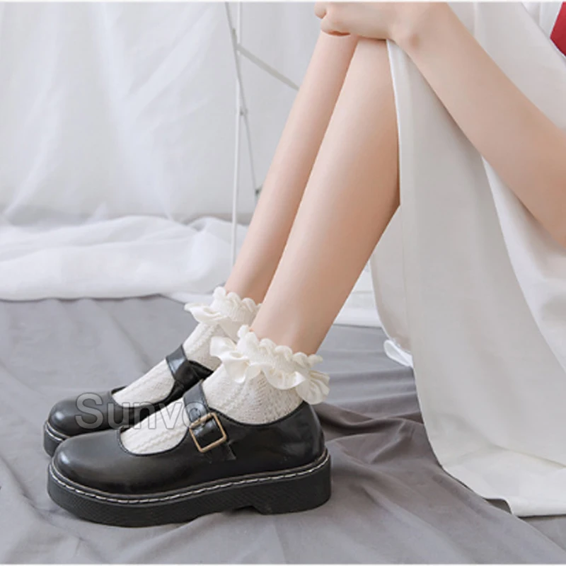 Милые белые носки Sunvo женские хлопковые с сексуальными кружевами в Корейском