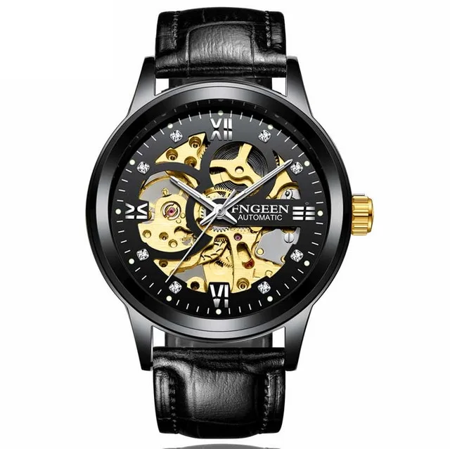 leather black Новинка FNGEEN спортивные механические часы Роскошные мужские s часы Мужские автоматические часы с скелетом Montre Homme Часы - Цвет: leather black