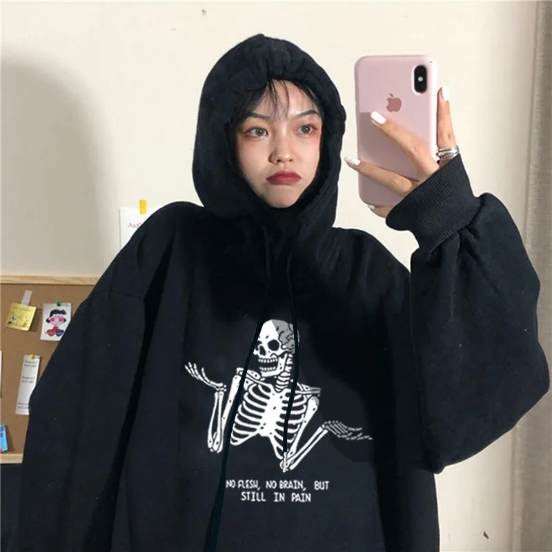 

Women's Sweatshirt Personality Loose Oversize Top Funny Skull Print Unisex Hoodie Ins Tide Couple Wear Casual All-match Fashion